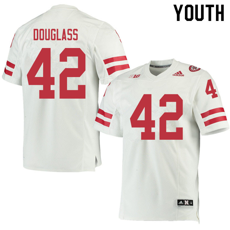 Youth #42 Broc Douglass Nebraska Cornhuskers College Football Jerseys Sale-White - Click Image to Close